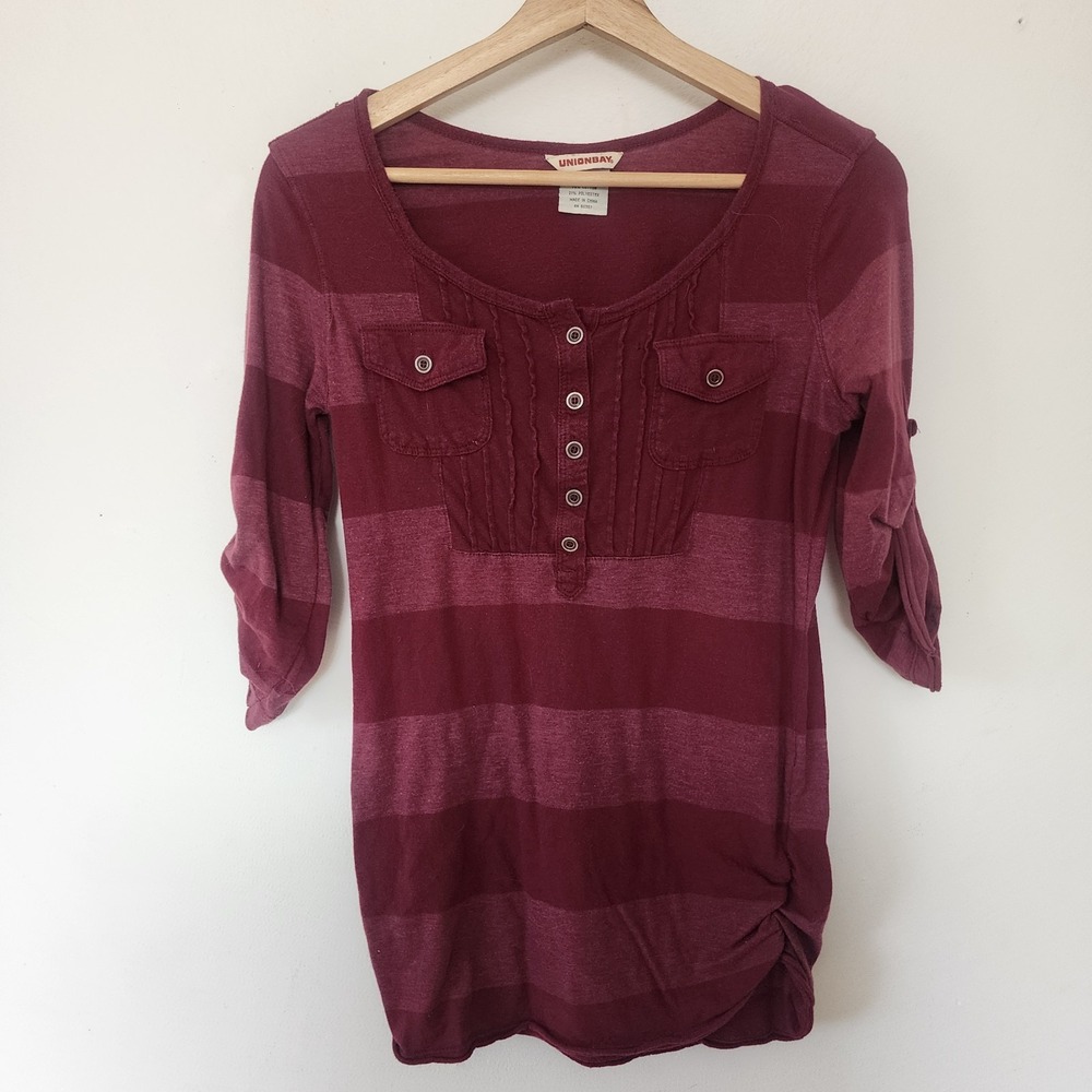 Y2K Union Bay Striped 3/4 Sleeve Shirt Emo Medium
